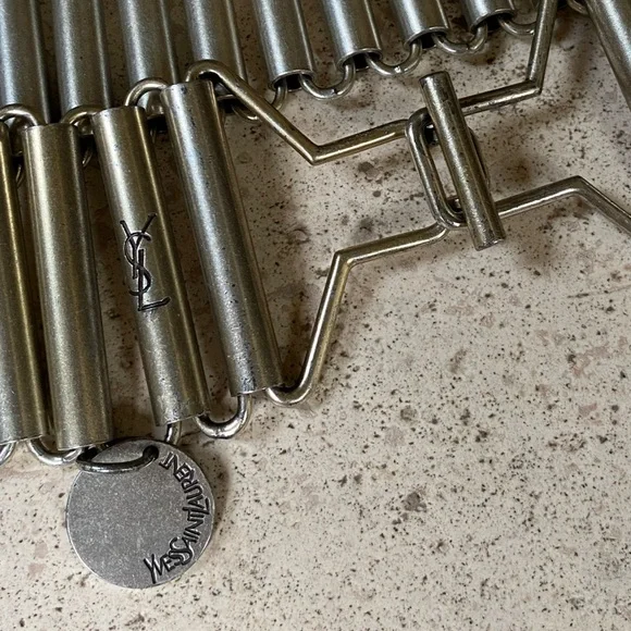 Rare Vintage YSL Yves Saint Laurent Metal Disco Bullet Chain Belt Signed - Picture 2 of 5